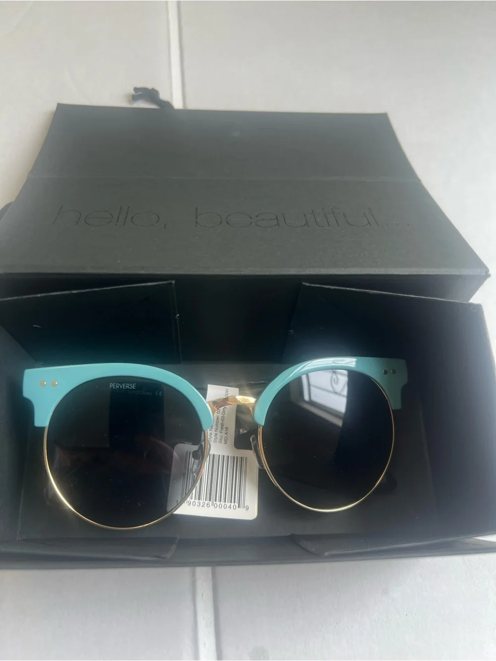 Perverse Teal Round Sunglasses with Black Lenses